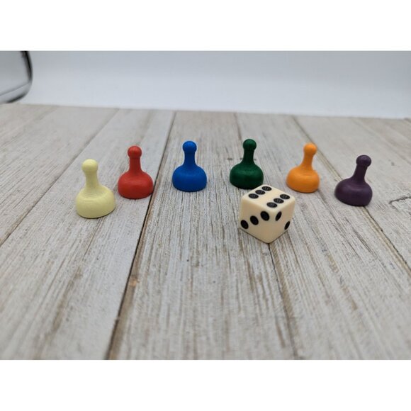 2014 Classic 1986 Clue Board Game Replacement Wood Tokens Pieces Set of 6 Die (D - Picture 2 of 3